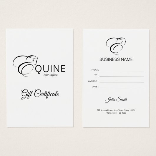 Monogram letter E Paard Visitekaartje (Voorkant /achterkant)