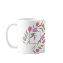 Monogram Letter E Paarse & Wit met bloemen