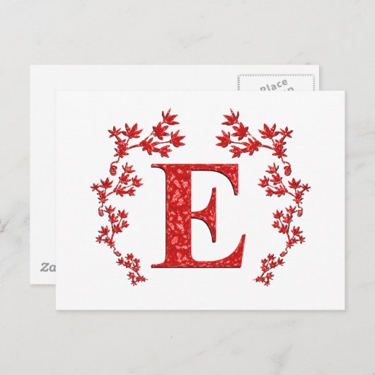 Monogram Letter E Red Leaves Briefkaart (Voorkant / Achterkant)