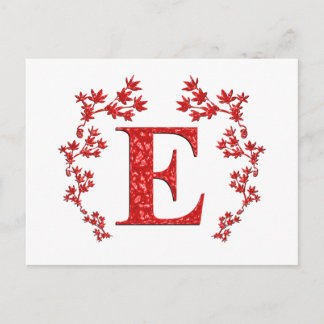 Monogram Letter E Red Leaves Briefkaart