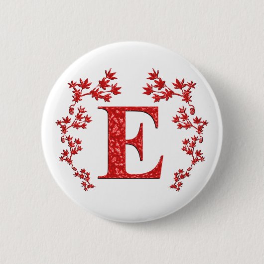 Monogram Letter E Red Leaves Ronde Button 5,7 Cm (Voorkant)