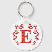 Monogram Letter E Red Leaves Sleutelhanger (Voorkant)