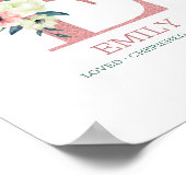 Monogram Letter E Roze Waterverf Floral Neursery Poster (Hoek)