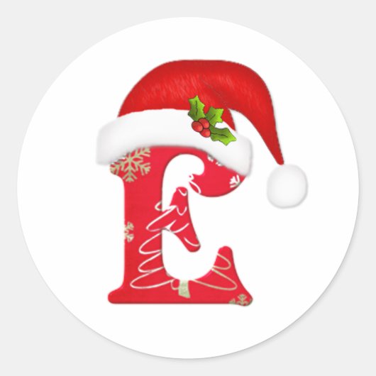 Monogram letter E, Santa hat Kerst sticker (Voorkant)