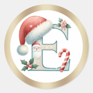 Monogram letter E, Santa hat Kerst sticker