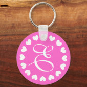 Monogram letter E sleutelhanger met wit liefdeshar (Voorkant)