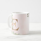Monogram Letter E Waterverf Floral Coffee Mok (Voorkant links)