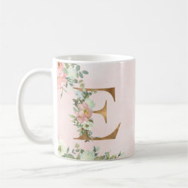 Monogram Letter E Waterverf Floral Coffee Mok