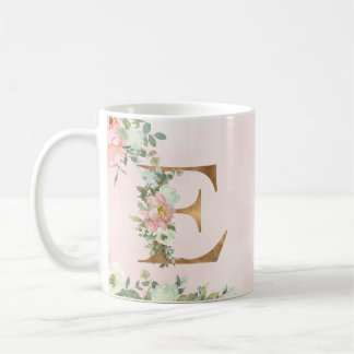 Monogram Letter E Waterverf Floral Coffee Mok