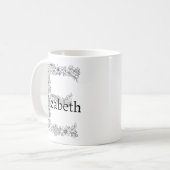 Monogram Letter E Zwart Wit Botanische Bloemen Koffiemok (Voorkant links)