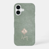 Monogram letter en script naam sage leer iPhone 16 hoesje (Achterkant)