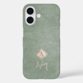 Monogram letter- en scriptnaam salie leer Case-Mate iPhone case (Achterkant)