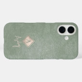 Monogram letter- en scriptnaam salie leer Case-Mate iPhone case (Achterkant (horizontaal))