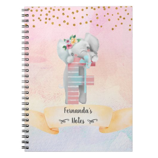 Monogram Letter F Baby Elephant Girl Daily Diary Notitieboek (Voorkant)
