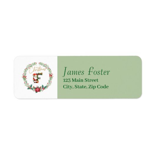 Monogram Letter F Kerstkrans w / Santa Claus Etiket (Voorkant)