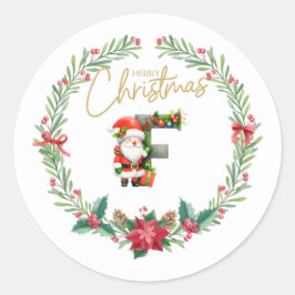 Monogram letter F, Kerstkrans w / Sinterklaas Ronde Sticker