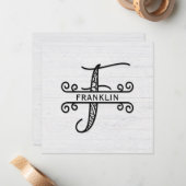 Monogram Letter F met Kaart gezinspenaam Note Notitiekaartje (Voorkant / Achterkant in situ)