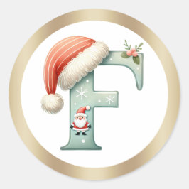 Monogram letter F, Santa hat Kerst sticker