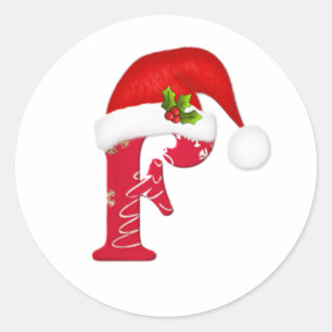 Monogram letter F, Santa hat Kerst sticker