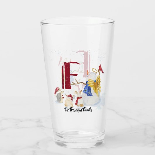 Monogram Letter F Schattig Angel Snowman Forest Glas (Achterkant)