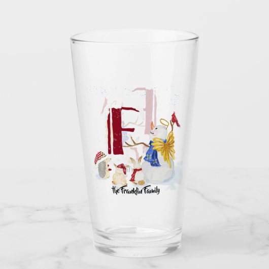 Monogram Letter F Schattig Angel Snowman Forest Glas (Voorkant)