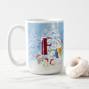 Monogram Letter F Schattig Angel Snowman Forest Koffiemok