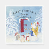 Monogram Letter F Schattig Angel Snowman Forest Servet (Voorkant)