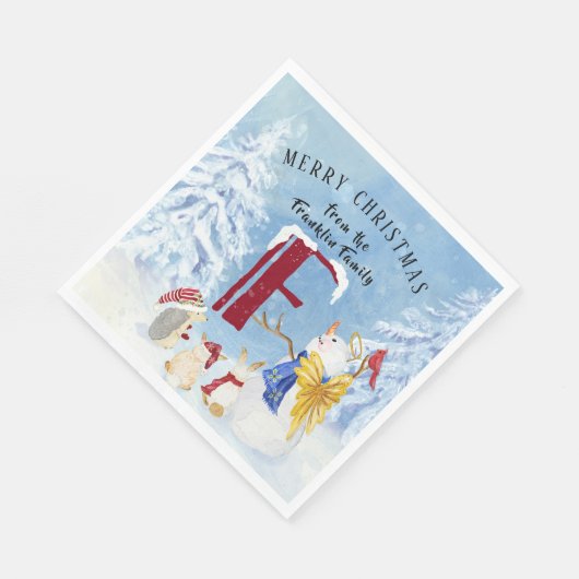 Monogram Letter F Schattig Angel Snowman Forest Servet (Hoek)
