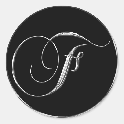 Monogram Letter F Sliver op Black Wedding Seal Ronde Sticker (Voorkant)