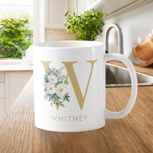 Monogram Letter Floral Initiaal Naam Koffiemok