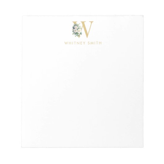 Monogram Letter Floral Initiaal Naam Notitieblok (Voorkant)