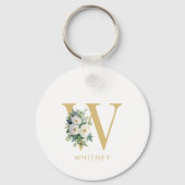 Monogram Letter Floral Initiaal Naam Sleutelhanger (Voorkant)