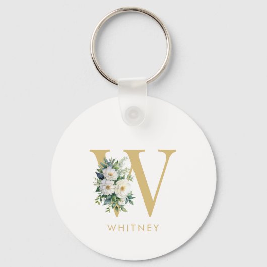 Monogram Letter Floral Initiaal Naam Sleutelhanger (Voorkant)