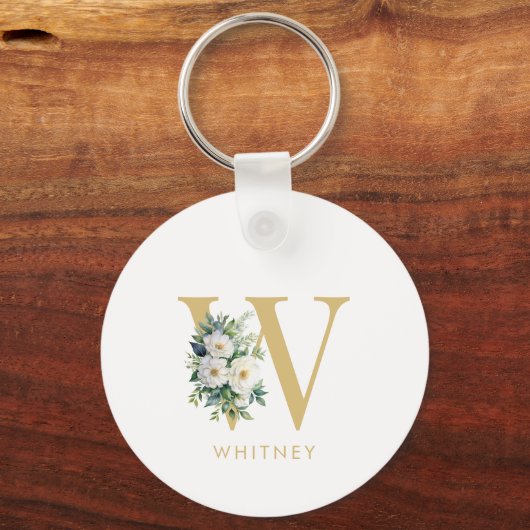 Monogram Letter Floral Initiaal Naam Sleutelhanger (Voorkant)