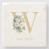 Monogram Letter Floral Initiaal Naam Stenen Onderzetter (Voorkant)