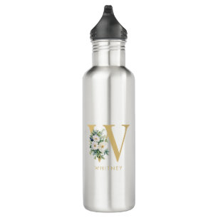 Monogram Letter Floral Initiaal Naam Waterfles