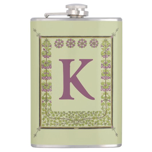  Monogram Letter Floral Lijst Nouveau Heupfles (Voorkant)