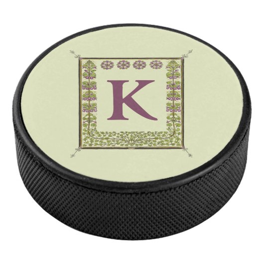 Monogram Letter Floral Lijst Nouveau Hockey Puck (3/4)