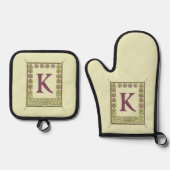  Monogram Letter Floral Lijst Nouveau Ovenwant & Pannenlap Set (Voorkant)