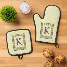 Monogram Letter Floral Lijst Nouveau Ovenwant & Pannenlap Set