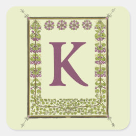  Monogram Letter Floral Lijst Nouveau Vierkante Sticker