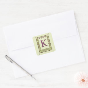 Monogram Letter Floral Lijst Nouveau Vierkante Sticker