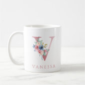 Monogram Letter/Floral Waterverf Koffie Mok (Links)