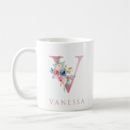 Monogram Letter/Floral Waterverf Koffie Mok