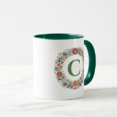 Monogram Letter Folk Bloemen Krans Aangepast Gesch Mok (Voorkant rechts)