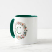 Monogram Letter Folk Bloemen Krans Aangepast Gesch Mok (Voorkant links)