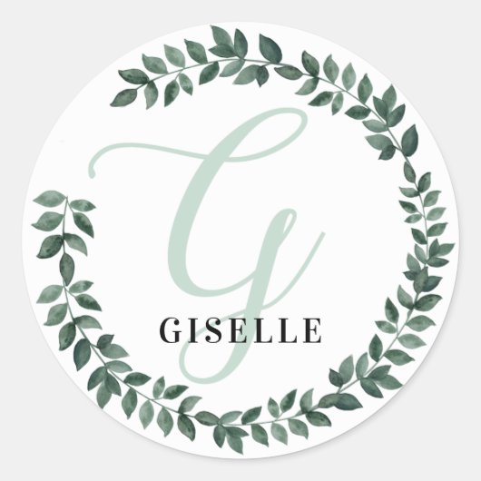 Monogram Letter G Aangepaste Naam Minimalistische Ronde Sticker (Voorkant)