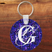 Monogram Letter G Blue Rozen Sleutelhanger (Voorkant)