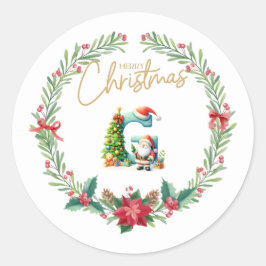 Monogram letter G, Kerstkrans w / Sinterklaas Ronde Sticker