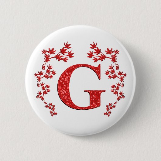 Monogram Letter G Red Leaves Ronde Button 5,7 Cm (Voorkant)